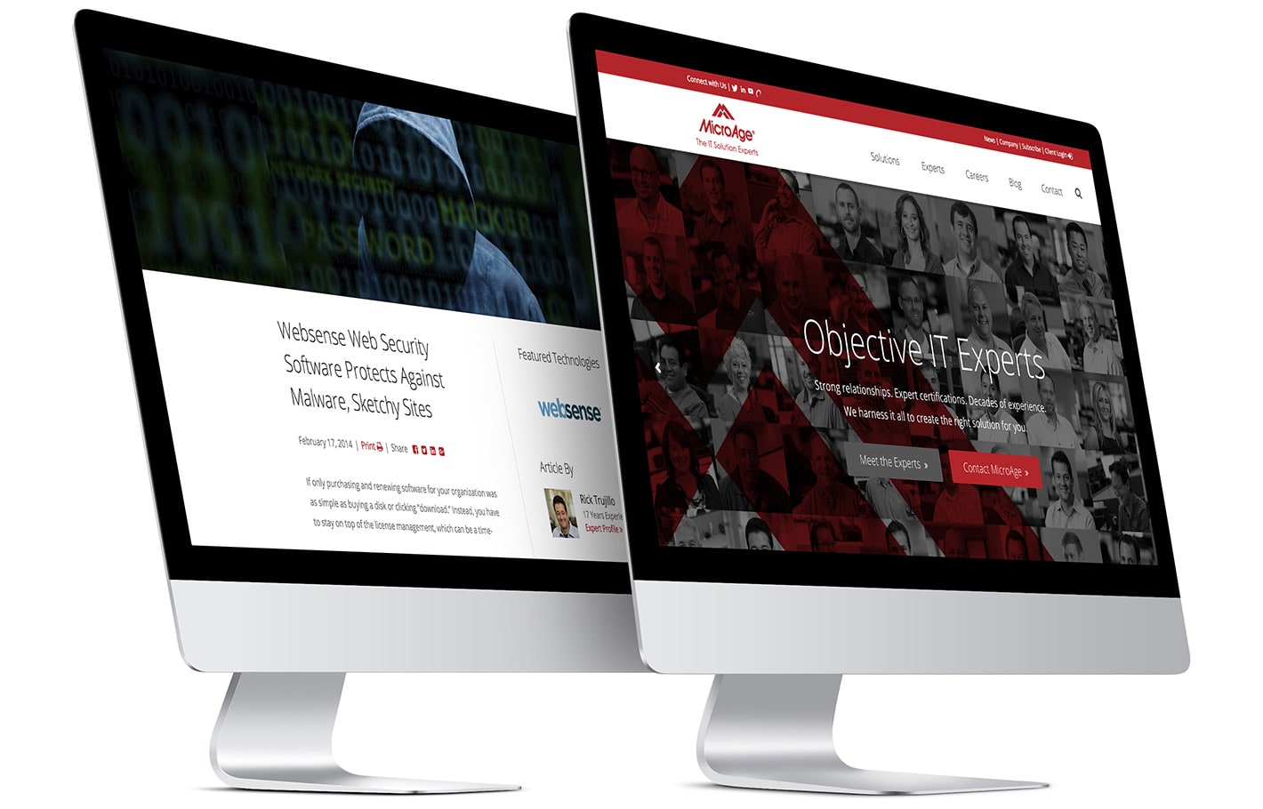 Screenshots of User10's design work on the MicroAge.com WordPress website - A marketing website